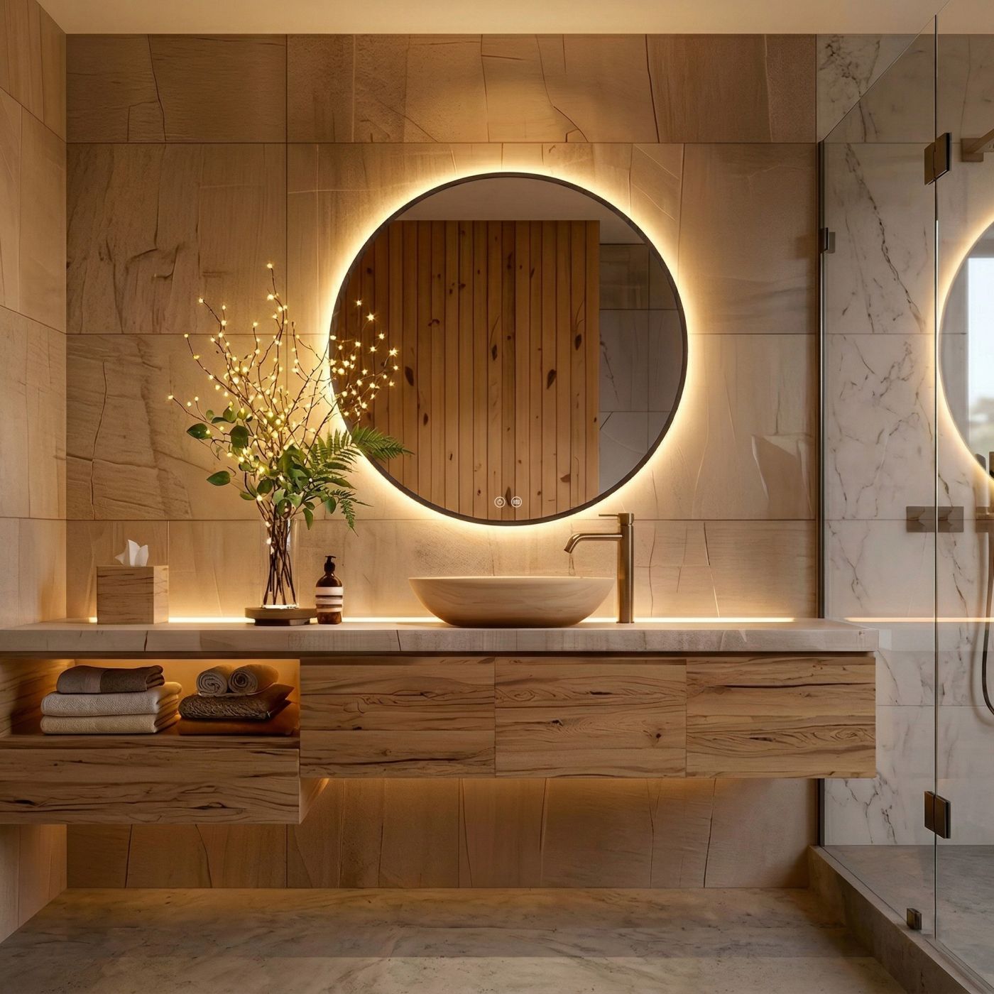 lustro okrągłe led 100 cm czarna ramka